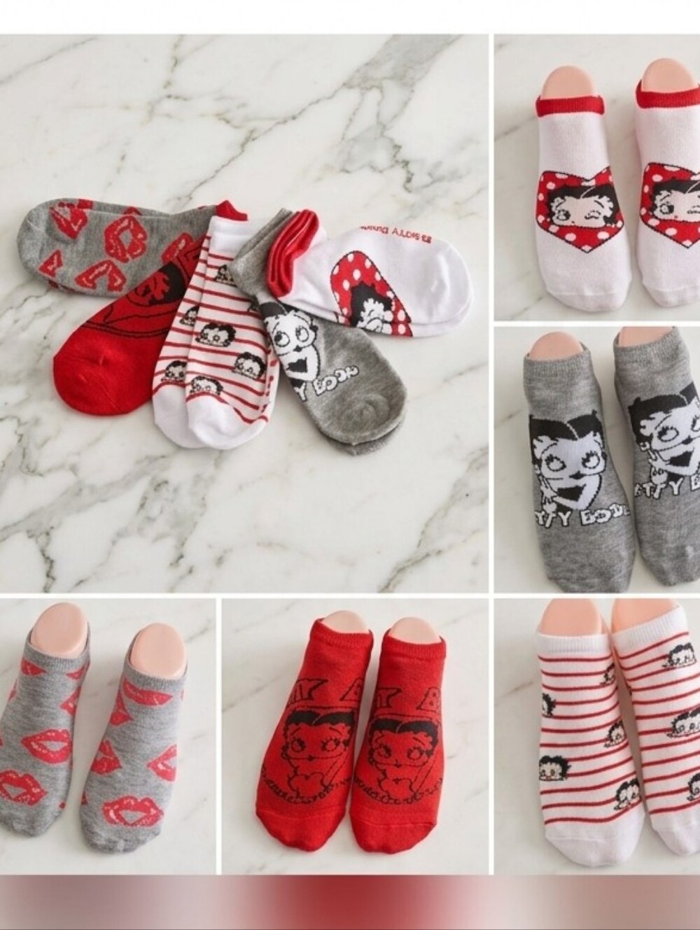 Betty Boop 5-Pair Ankle Sock Set - Variety Pack Poses & Prints